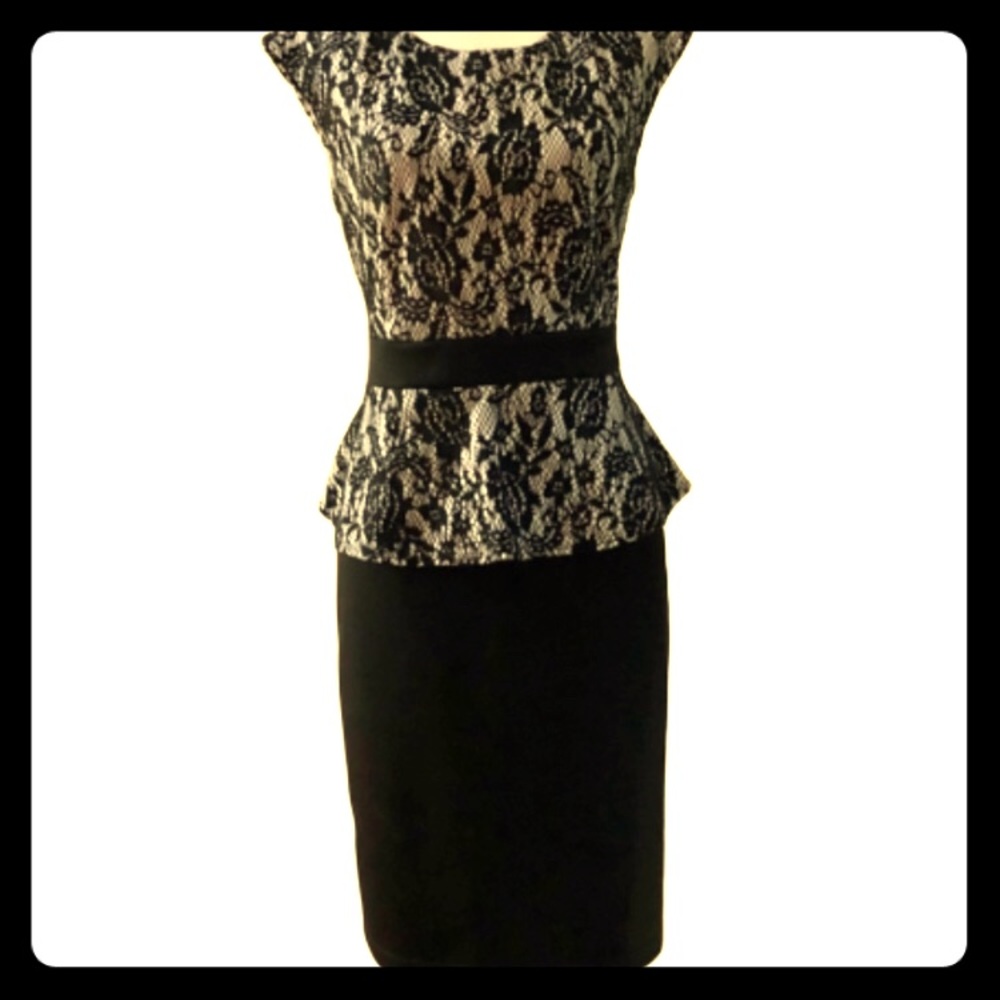 Black & White Lace Peplum Dress